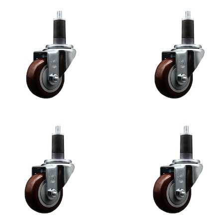 Service Caster 3'' SS Maroon Poly Wheel Swivel 1-1/4'' Expanding Stem Caster Set, 4PK SCC-SSEX20S314-PPUB-MRN-114-4